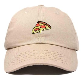 DALIX Pizza Slice Embroidered Dad Cap Cotton Baseball Hat Unisex in Khaki