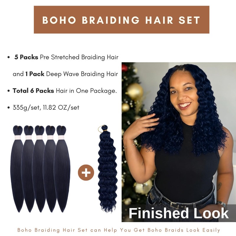 Short Navy Blue Braiding Hair Pre Stretched Knotless Braiding Hair