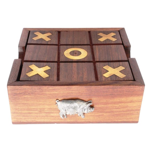 Gamekeepers Cottage gifts Pig Wooden Noughts & Crosses & Solitaire