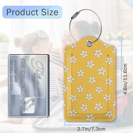 3 Pack Luggage Tags,Color Daisy Flower PU Leather Luggage Tags for Suitcase,Name ID Labels with Privacy Cover Suitcases and Metal Loop for Travel Bag Suitcase