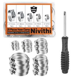 Nivithi 304 Stainless Steel Hose Clips,Hose Clamp Assortment Kit,Adjustable Hose Clamps (6-51mm),Worm Gear Pipe Jubilee Clip for Plumbing,Automotive & Mechanical Use,25pcs