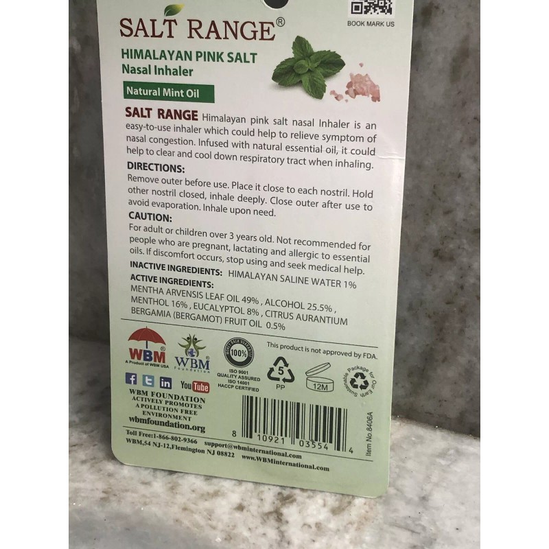 Salt Range Natural Mint Oil/Himalayan Pink Salt Nasal Inhaler. 0.07