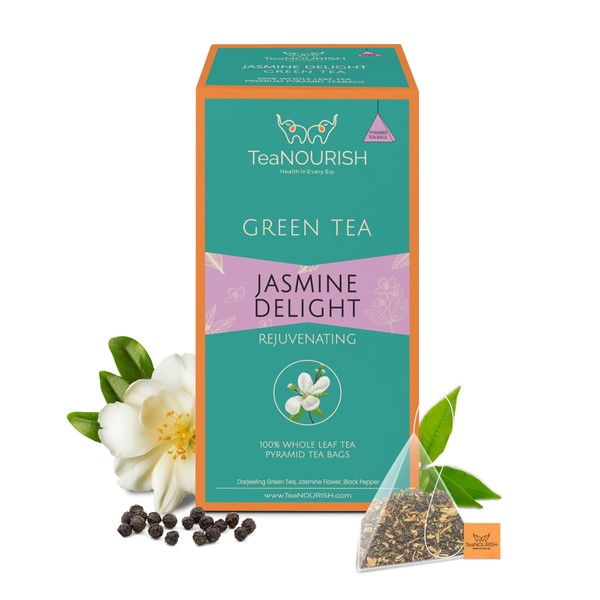 TeaNOURISH Jasmine Delight Green Tea | 20 Count Pyramid Tea