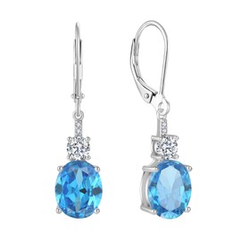 Inpasne Oval Aquamarine Dangle Drop Earrings for Women 925 Sterling Silver Leverback Earrings March Birthstone Jewelry Gifts for Her