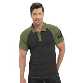 H HYFOL Polo Shirts for Men Contrast Color Short Sleeve Graphic Stretch American Patriotic Raglan Golf Polos for Men(Olive Green,S)