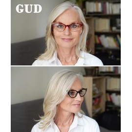 GUD Reading Glasses 3 Pairs Cateye Style Readers for Women (Black Transparent/Red Transparent/Grey Lens)