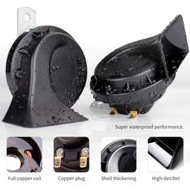 FARBIN Loud Truck Horn 12v Air Horn Loud Car Horn Kit with Relay Harness and Switch Button for Truck Car Train Motorcycle (Black horn with harness and button)