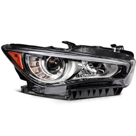 FINDAUTO Headlight Assembly Right Passenger Side 2014-2017 For Infiniti Q50 260104HB0B IN2503157 Black Housing & Clear Reflector