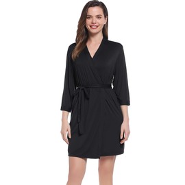 Joyaria Light Dressing Gown Summer Cool/Cooling Thin Lightweight Bamboo Housecoat for Sleeping Plus Size (Black, XX-Large)