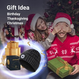 Gifts for Men LED Beanie with Light - Stocking Stuffers for Men Christmas Birthday Gift Idea for Dad Husband, Warm LED Hat Headlamp Cap for Winter Night Running Camping Hunting Fishing