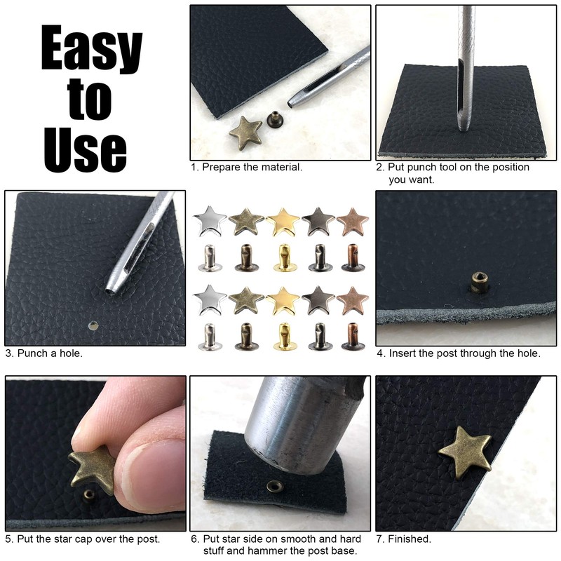 100 Sets 12MM Silver Star Rivets for Leather Star Rivet