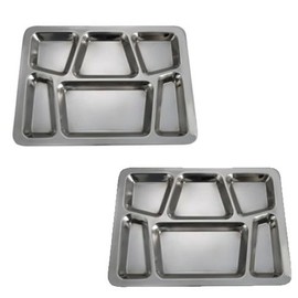SET OF 2-6 Compartment Cafeteria Food Court Tray Eating Mess Tray - Stainless Steel