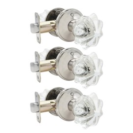 Solidware Glass Crystal Door Knob, Satin Nickel, Interior Privacy Door Knobs (3 Pack)