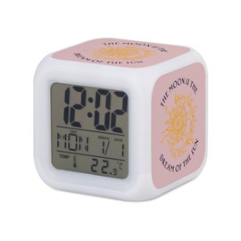 Fabulous Pink Cube Alarm Clock with Lighting - The Moon is The Dream of The Sun Quote Bohemian - 7.8 x 7.8 x 7.8 cm - Retro Lighting Multicoloured LED