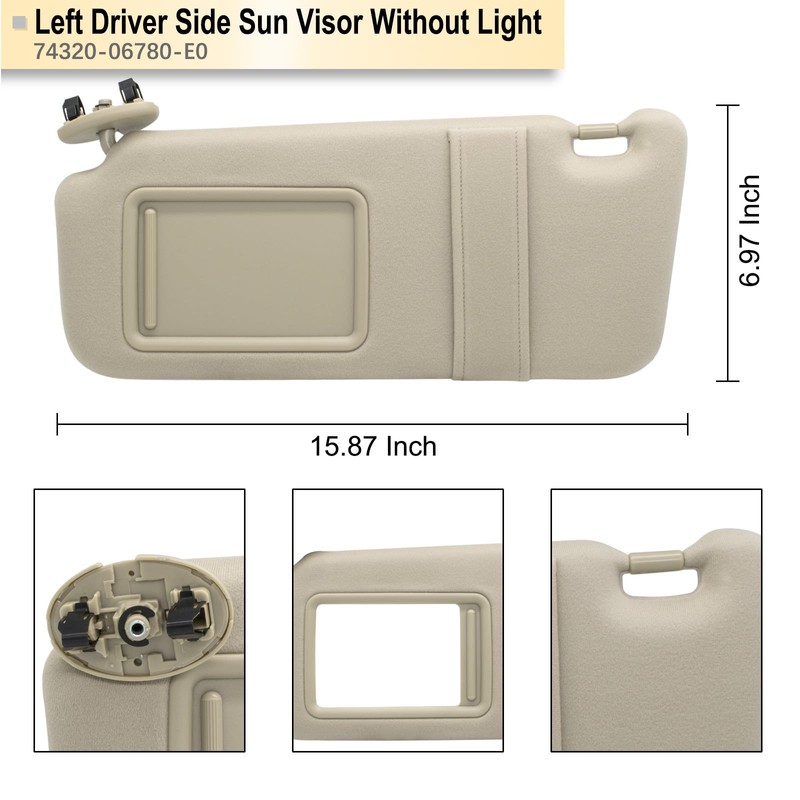 NHILES Left Driver Side Sun Visor Compatible with Toyota Camry