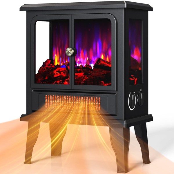BLITZHOME Electric Fireplace Heater 18'', 3D Realistic Flame, Thermostat Control,