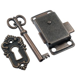 Bivethoi 2 Sets Skeleton Key Lock Furniture Decorative Antique Bronze Cabinet Vintage Lock with Key and Screws, Red Antique Brass