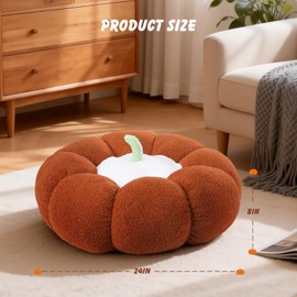 LANPU 24" Pumpkin Floor Cushion, Large Plush Round Pillow Seat