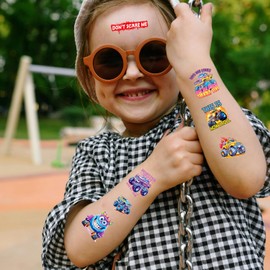 Children's Tattoos, 12 Sheets, Monster Truck, Children's Tattoos, Boys, Skin-Friendly, Temporary Tattoos as Party Bags, Children's Birthday Party Favours, Party Decoration