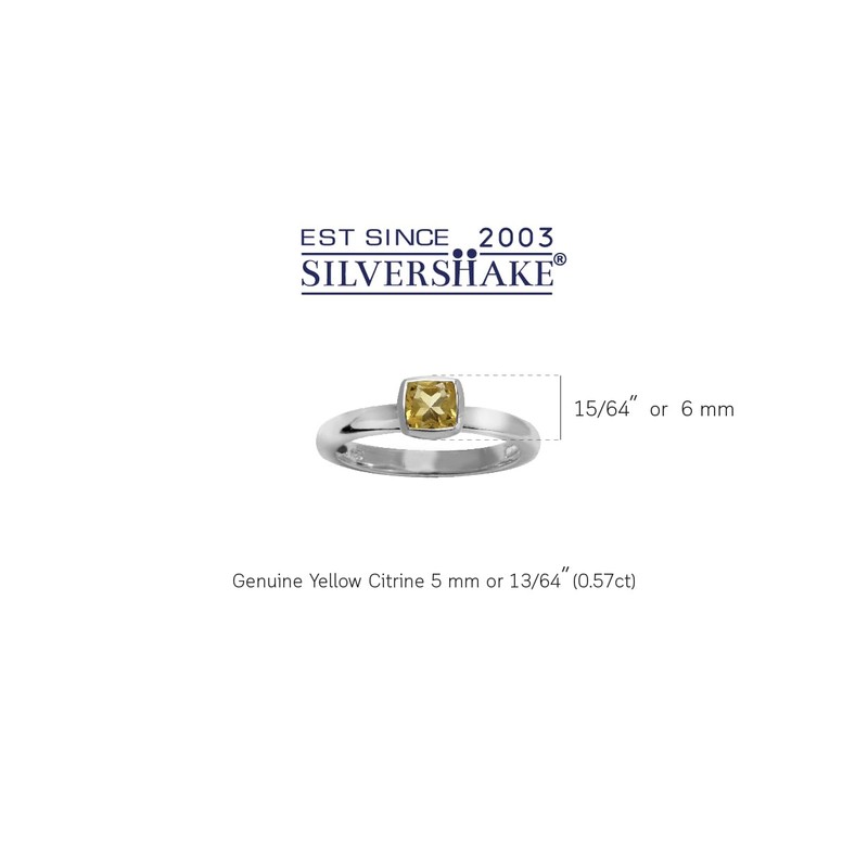 Silvershake Cushion Cut Natural Citrine 925 Sterling Silver Stack Stackable
