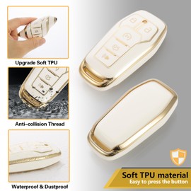 CTRINEWS for Ford Key Fob Cover with Luxury Diamond Braided Keychain, Upgraded Soft Case for Fusion Mustang F150-350 Edge Explorer Lincoln MKZ MKC etc.(5 Button) Shell (Gold,A)