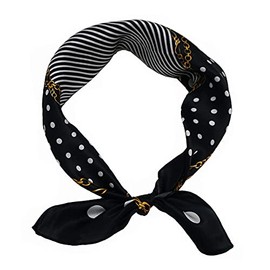 Lemoyoung 100% Pure Mulberry Silk Scarf 21"x21" Lightweight Neckerchief Head Scarves Women Men Small Square Printed Scarves (Polka dot Chain-black)