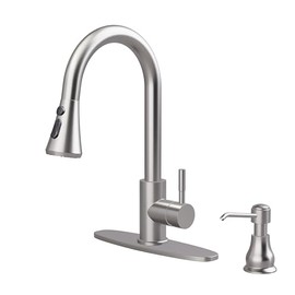 VXV Kitchen Faucet with Soap Dispenser, 3 Modes Kitchen Faucet with Pull Down Sprayer, Stainless Steel Sink Faucet for Farmhouse, Bar, and RV, with Deck Plate and 1/2'' Adapters