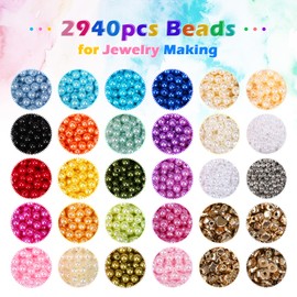 Naler 2940pcs Cuentas de Perlas para la Joyería Que Hace el kit 24 Colores 6mm Cuentas de Perlas con Cuentas Espaciadoras para la Pulsera Collar para Niñas Adultos DIY Manualidades