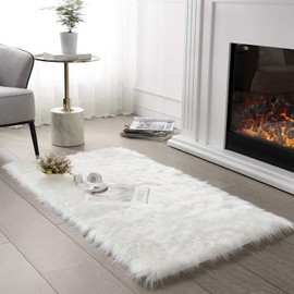 Ultra Soft Faux Fur Area Rug White Fluffy Rug Plush Chair Cover Seat Pad Fuzzy Carpet Furry Beside Rugs for Bedroom Floor Sofa Living Room 2x4 Feet SERISSA (Rectangular,White)