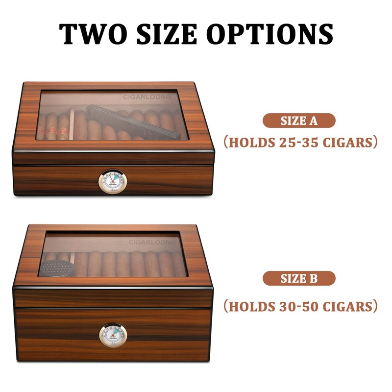 CIGARWONG Cigar Humidors Spanish Cedar Holds 25-35 Cigars Desktop Box