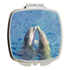 Island Gifting - Dolphins in Love Bright Blue Water - Square Compact Mirror - Travel Mirror, Dolphinsinlo