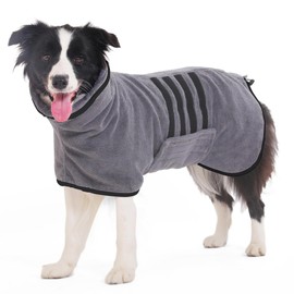 HezzLuv Bathrobe for Dogs, Microfibre Dog Bathrobe for Medium and Large Dogs, Grey Bath Towel, Dog Towel, Quick Drying, Super Absorbent, for Dogs and Cats (Black, XXL)