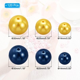 PATIKIL 120 Pieces Vase Fillers Pearls, 14/20/30 mm Vase Filler Pearl Bead Vase Centerpieces Floating Pearl Bead with Hole for Vase Decoration, Navy Blue/Gold