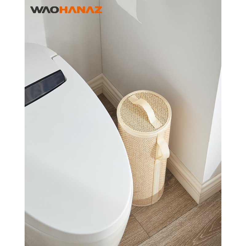 WAOHANAZ Bamboo Toilet Paper Storage Basket with Lid & Handle