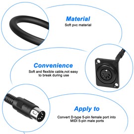 MEIRIYFA D-Type DIN 5PIN MIDI Cable Female to Male Extension Cord Panel Mount 5 PIN Female Audio Adapter Cable for Keyboard Synthesizer, Organ, Electric Piano, MIDI Guitar (53CM)