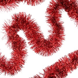 SHUYITT 32.8 Ft Red Christmas Tinsel Garland Metallic Shiny Tassle Banner Wall Hanging Tinsel Streamers Backdrop for Christmas Holiday Birthday Party Supplies Indoor Outdoor Ornaments Home Decor