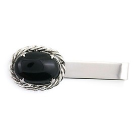 2 INCH 18x13 OVAL BLACK ONYX CABOCHON SILVER ROPE TIE CLIP BAR PSR453OTH/91824