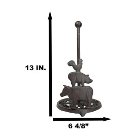 Ebros Gift Cast Iron Rustic Farm Barn Animals Rooster Pig Cow Kitchen Paper Towel Holder