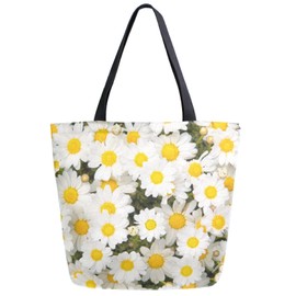 ZzWwR 3d Beautiful Daisy Flowers Extra Large Canvas Shoulder Handle Tote Good Storage Bag for Gym Weekender Beach Travel Reusable Grocery Shopping