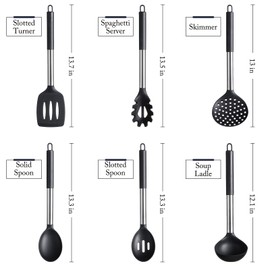 Silicone Kitchen Utensils Set - Culinary Couture 6-Pieces Grey Silicone Cooking Utensils Set for Nonstick Cookware - Silicone Spatulas Set, Stainless Steel Handle & Other Kitchen accessories
