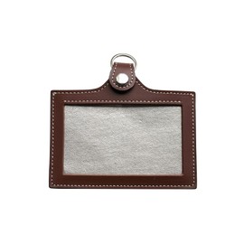 HERBE ID Case, Card Holder, Double-Sided, Pass Case, Employee ID Holder, Genuine Leather, Made in Japan, Brown