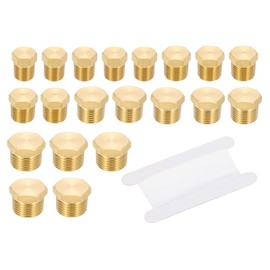 PATIKIL 4 Sizes Brass Pipe Plug Fitting Set, 20Pcs Outer Hex Thread Socket Plug Ends Sealing Tubing Fitting with PTFE Tape for Refrigeration, Water, Air, Oil, Gas Line
