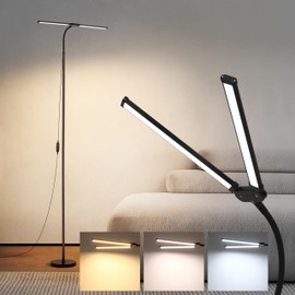 LED Floor Lamp, Bright 18W Floor Lamps for Living Room, 3 Color Modes 10 Brightness, Adjustable Flexible Gooseneck and 4 detachable upright poles, USB Standing Lamp for Reading, Study, Workbench