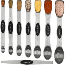 Magnetic Measuring Spoons Set Dual Sided Stackable Stainless Steel Long Handle Teaspoon Measuring Spoons for Measuring Dry and Liquid Ingredients Fits in Spice Jars, Set of 8