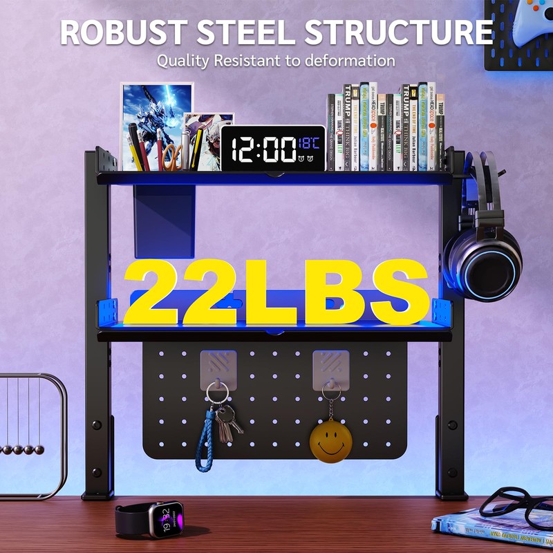 Metal Clamp On Desk Shelf,Storage Shelves with Pegboard and Pencil