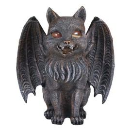 Ebros Gift Medieval Gothic Vampire Catgoyle Winged Cat Gargoyle with Dracula Fangs and Translucent Glowing Eyes Votive Candle Holder Statue Faux Stone Macabre Cats Figurine Sculpture