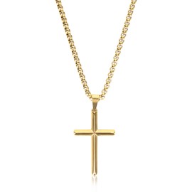 MOTIBACK Edelstahl Kreuz Halskette Gold (58,6 cm), Unisex Design, Passend für Alltag und Feiern, Moderne Metalldesign für Damen und Herren
