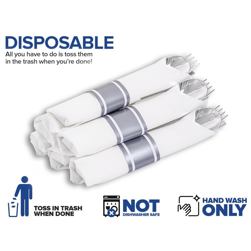 Joyido 100Guests Pre Rolled Silver Plastic Silverware Sets - Heavy