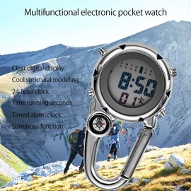 Carabiner Watch, Multifunctional Luminous Clip on Carabiner Watch Mini Quartz Watch Compass, Clip On Luminous Multifunctional Carabiner Watch for Outdoor Climbing Activities