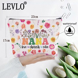 LEVLO Floral Nana Cosmetic Make Up Bag Nanny Gift Grandma Love Cherish Care Makeup Zipper Pouch Bag For Grandma Grandmother (NANA Full)